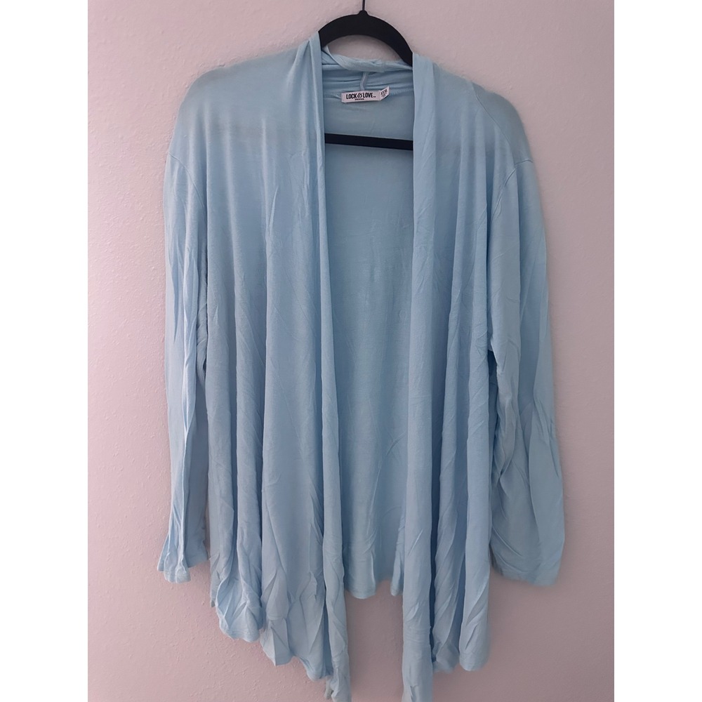 Lock and Love Premium Blue Open Front Draped Cardigan XXXL LSK850 Made in USA